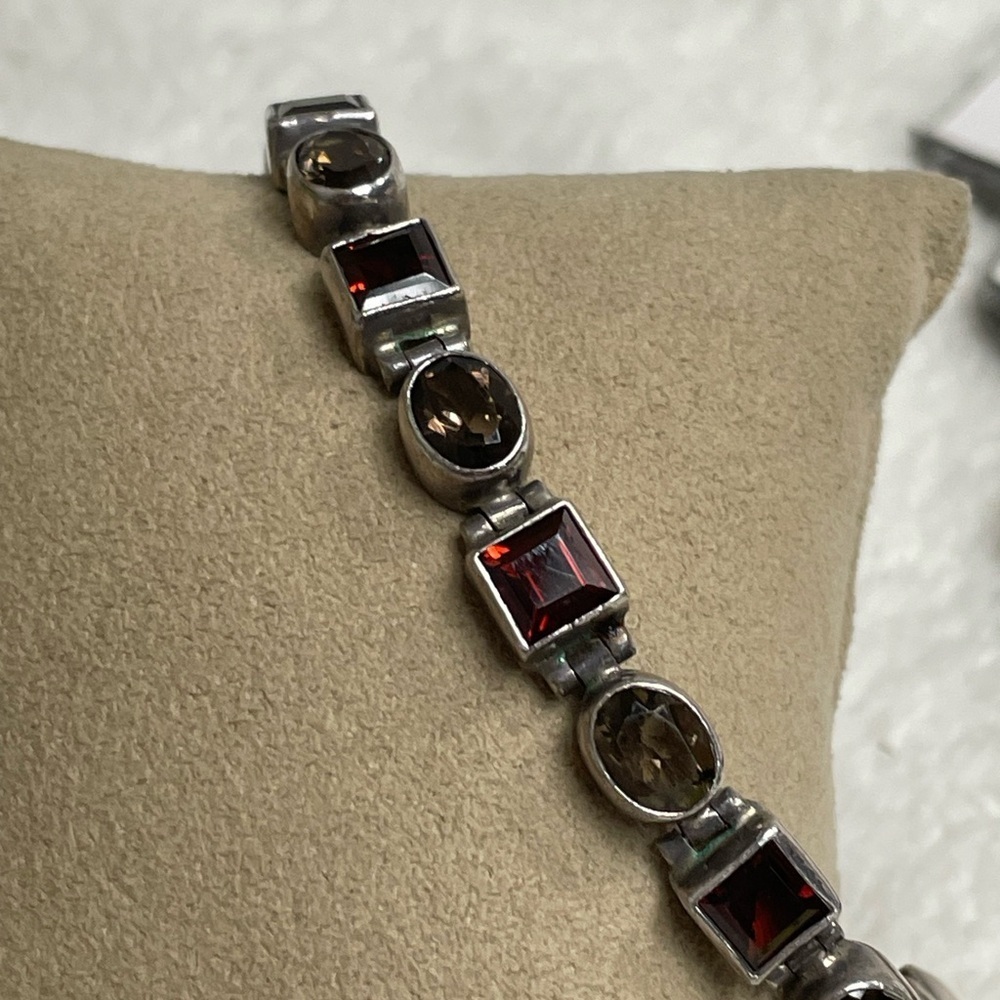aCleoni Garnet, Smokey Quarts & Sterling Silver Bracelet